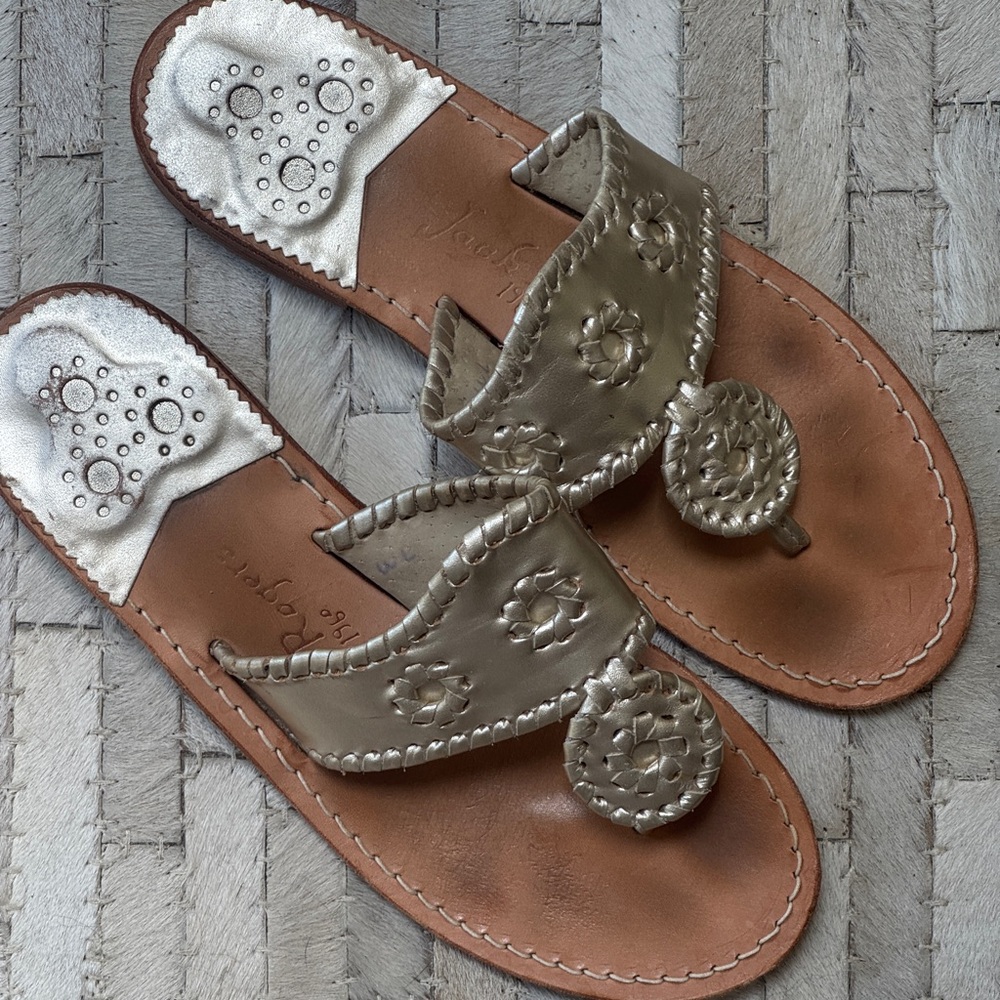 Jack Rogers Metallic and Tan Sandals